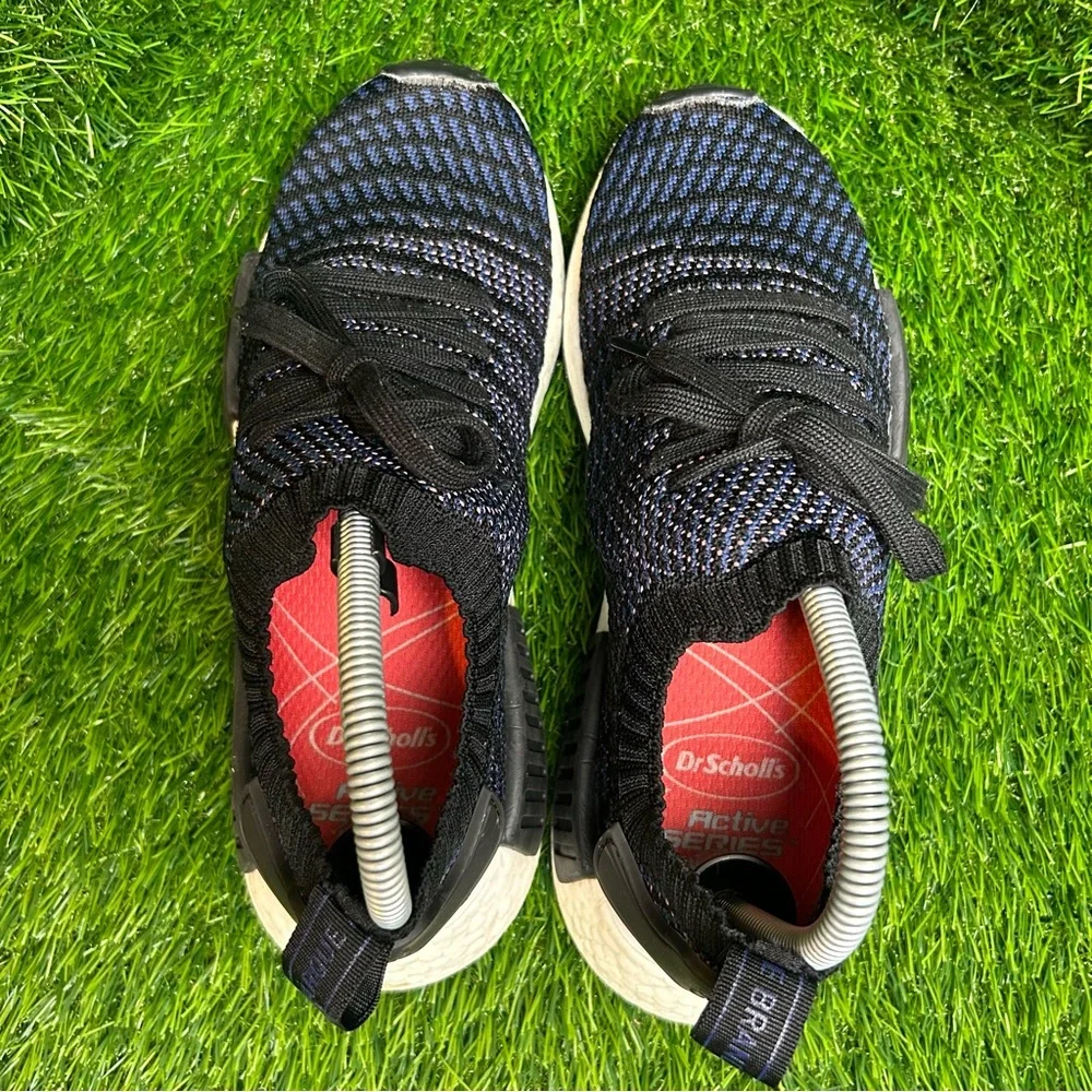 Adidas NMD R1 STLT Primeknit‎ Core Black Blue AC8326 Womens Size 9 Running Shoes